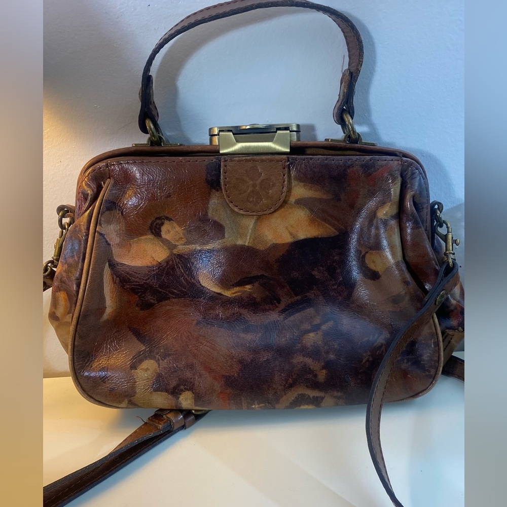 Patricia Nash Vintage Art-Inspired Brown Leather Handbag Boho Hippie Lux